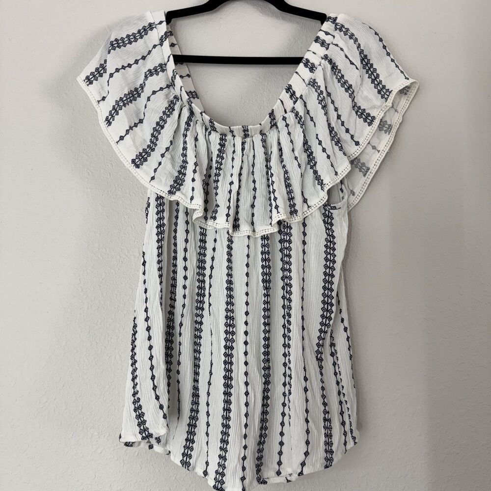 Maurices Womens Shirt Top Large White Black Off The Shoulder Summer Cottage
